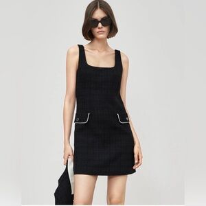 MO & Co Women elegant Tweed Slim Fit Cami Dress Square Neck Black Size XS